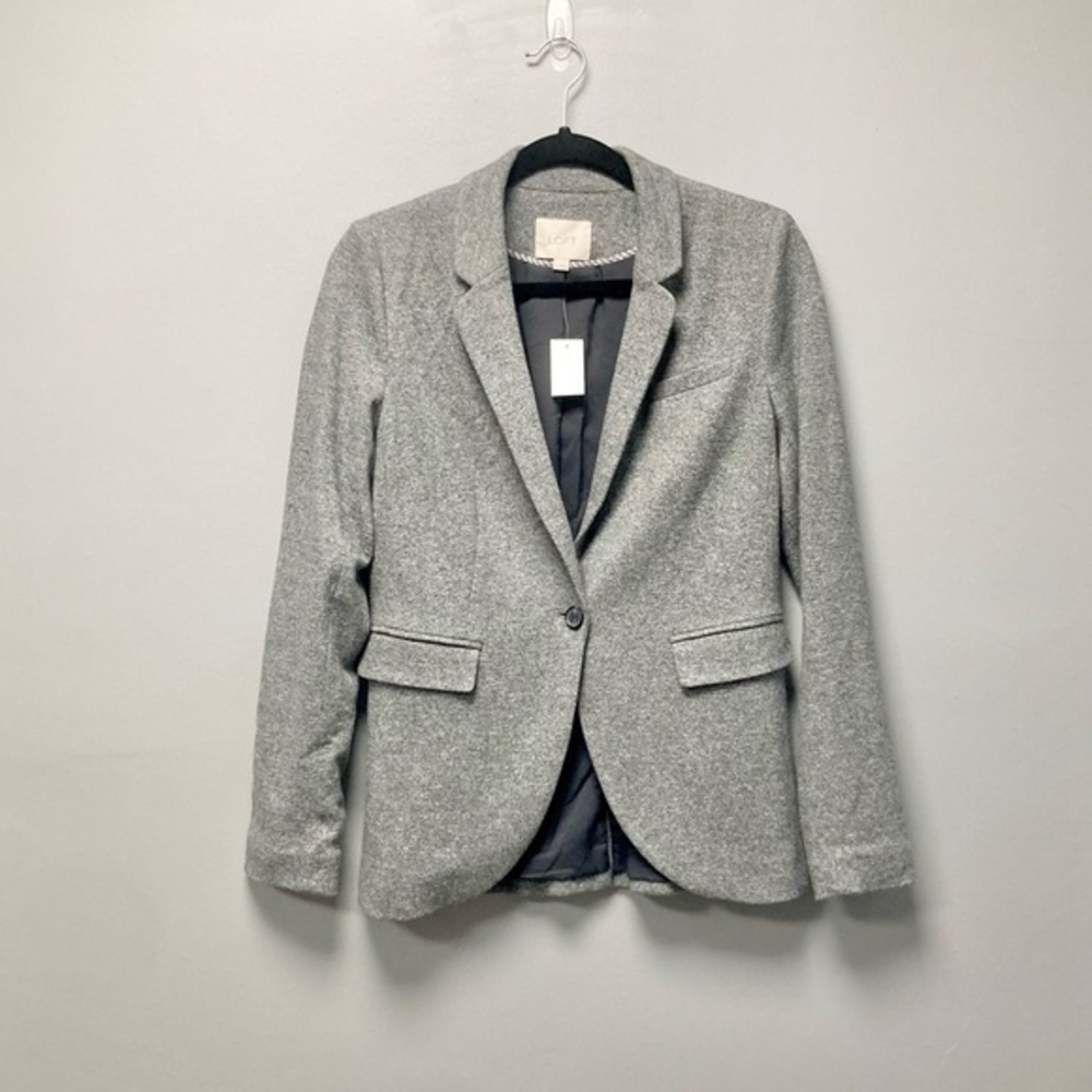 Ann Taylor LOFT Womens‎ Heather Grey Cotton Knit Single Button Blazer Size 2 NEW